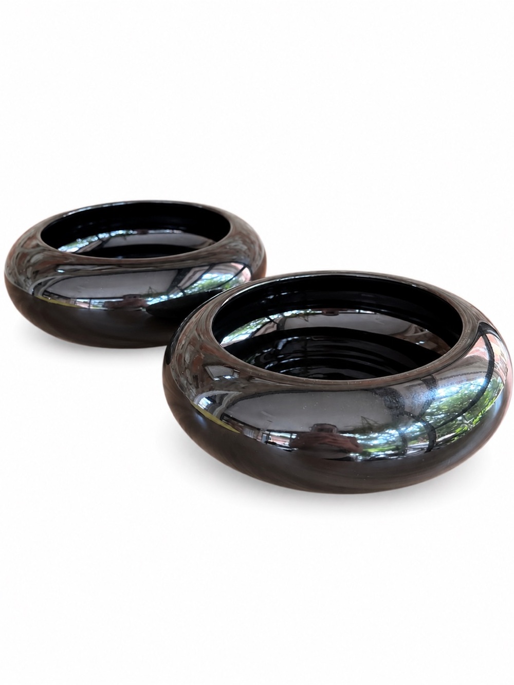 Vintage Napco Black Ceramic Bowl Set of 2 Modernist MCM Decor Taiwan